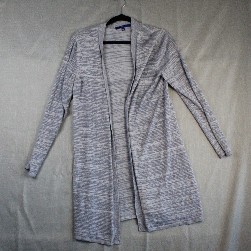 Apt. 9 Open Front Duster Cardigan Large Blue Metallic Coastal Grandma Minimalist
